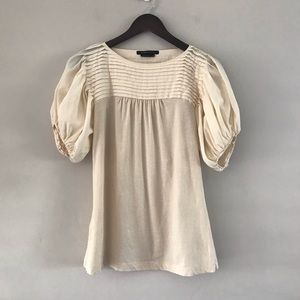 BCBGMaxAzria | Cream Puffy Sleeve Tee | Small